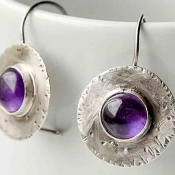 Luxury Green Zircon Drop Shape Earrings Engagement Jewelry Purple Stone Dangle - Picture 2 of 2